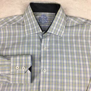 English Laundry Men's Dress Shirt 16-32/33 Blue Green Plaid Long Sleeve